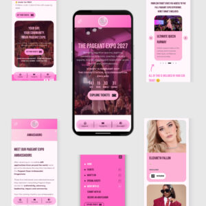 A selection of The Pageant Expo website pages shown on mobile screens