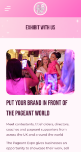 The Pageant Expo Exhibit With Us page on mobile